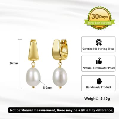 925 Sterling Silver Cultured Freshwater Pearl Drop Earrings 14K Gold Plated detail 5
