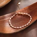 Natural Rice Shape Baroque Freshwater Pearl Bracelet, 925 Silver Adjustable Chain, Pink Pearl 1