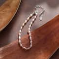 Natural Rice Shape Baroque Freshwater Pearl Bracelet, 925 Silver Adjustable Chain, Pink Pearl 2