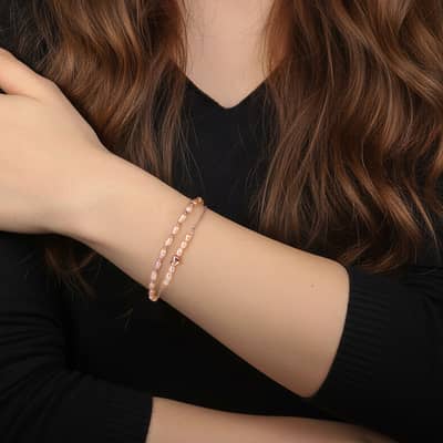 Natural Rice Shape Baroque Freshwater Pearl Bracelet, 925 Silver Adjustable Chain, Pink Pearl detail 3