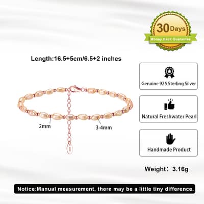 Natural Rice Shape Baroque Freshwater Pearl Bracelet, 925 Silver Adjustable Chain, Pink Pearl detail 5