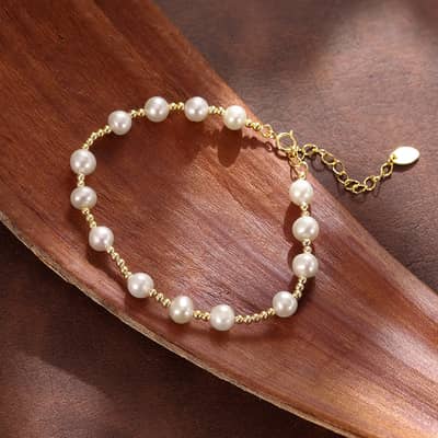 Adjustable Cultured Freshwater Pearl 925 Sterling Silver Bead Bracelet detail 1