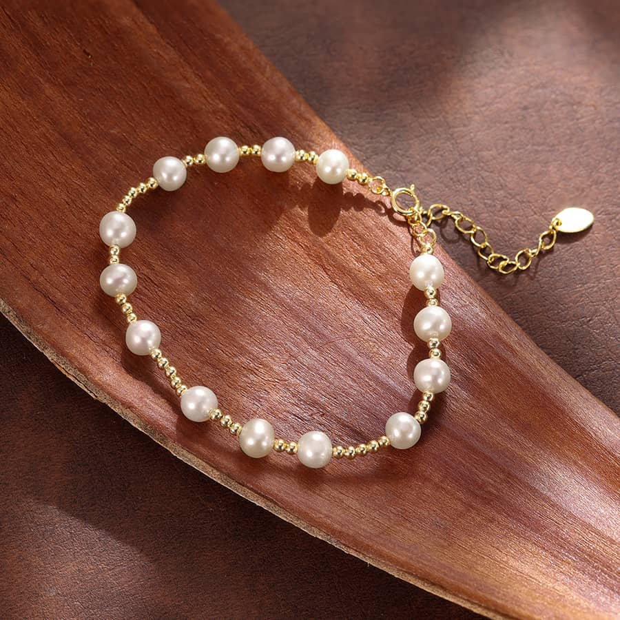 Adjustable Cultured Freshwater Pearl 925 Sterling Silver Bead Bracelet - main
