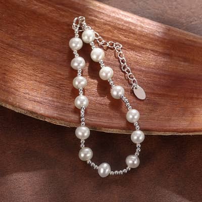 Adjustable Cultured Freshwater Pearl 925 Sterling Silver Bead Bracelet detail 2
