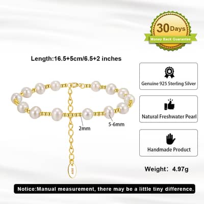 Adjustable Cultured Freshwater Pearl 925 Sterling Silver Bead Bracelet detail 5