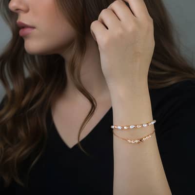 Elegant White Pink Mixed Color Pearl Bracelet, 925 Silver Baroque Freshwater Pearl detail 4