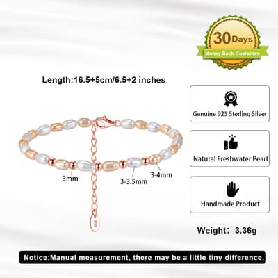 Elegant White Pink Mixed Color Pearl Bracelet, 925 Silver Baroque Freshwater Pearl detail 5