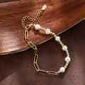 925 Sterling Silver Half Paperclip Chain Half Bead Bracelet with Cultured Freshwater Pearl 1