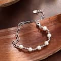 925 Sterling Silver Half Paperclip Chain Half Bead Bracelet with Cultured Freshwater Pearl 2