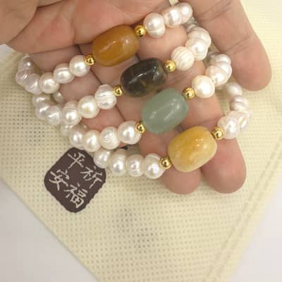 Hetian Jade Agate Bracelet Freshwater Pearl Elegant Ethnic Style Bracelet National Style Jewelry detail 3
