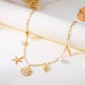 Summer Beach Gold Shell Bowknot Heart Necklace Simple Fashion Sealife Pearl Holiday Jewelry Set 6