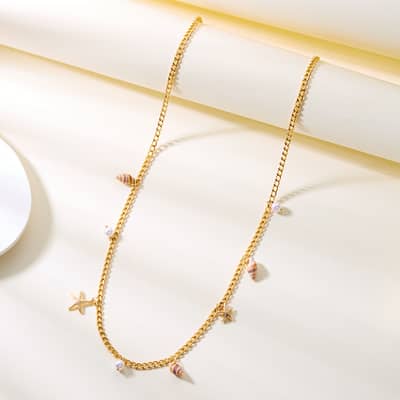 Summer Beach Starfish and Conch Jewelry Pearl Necklace Exaggerated Beach Vacation Style Shell Necklace detail 2