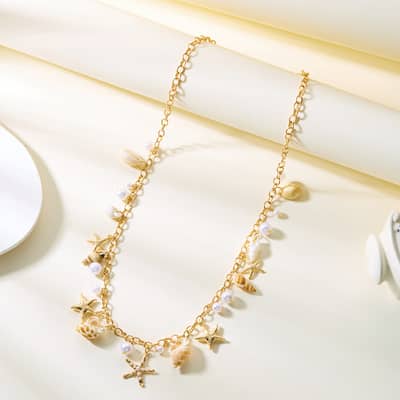 Summer Beach Starfish and Conch Jewelry Pearl Necklace Exaggerated Beach Vacation Style Shell Necklace detail 6