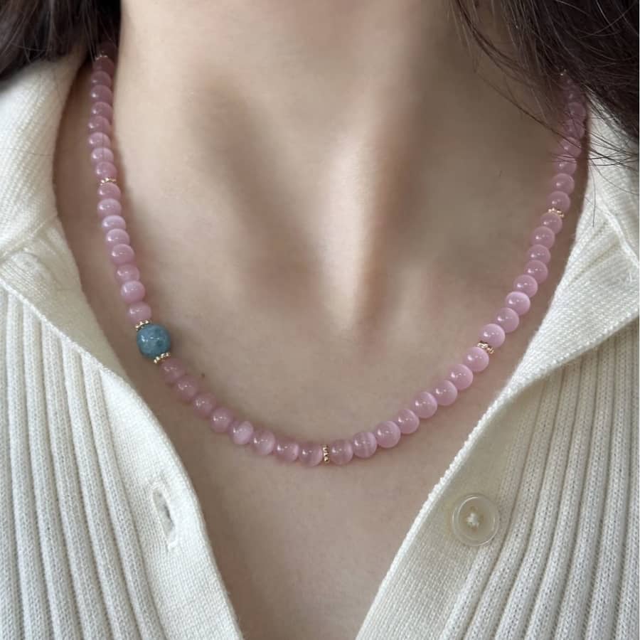 Sweet Cool Natural Stone Necklace Agate Opal Beaded Chinese Style Light Luxury Clavicle Chain - main