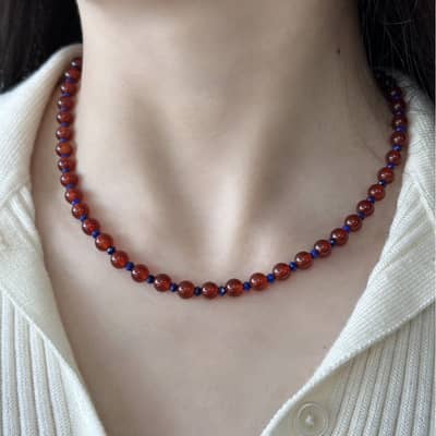 Sweet Cool Natural Stone Necklace Agate Opal Beaded Chinese Style Light Luxury Clavicle Chain detail 2