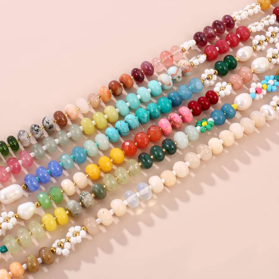 Colorful Pastel Rainbow Beaded Necklace Flower Beaded Necklace Summer Beach Jewelry - main