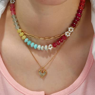 Colorful Pastel Rainbow Beaded Necklace Flower Beaded Necklace Summer Beach Jewelry detail 2