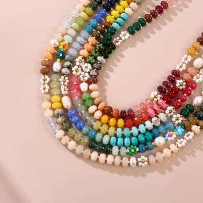 Colorful Pastel Rainbow Beaded Necklace Flower Beaded Necklace Summer Beach Jewelry detail 4