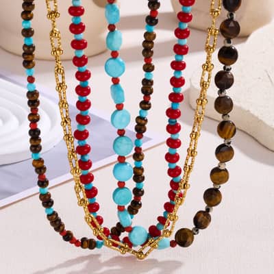 Original Retro Design Irregular Natural Stone Beaded Necklace Temperament Handmade Chain All-match detail 1