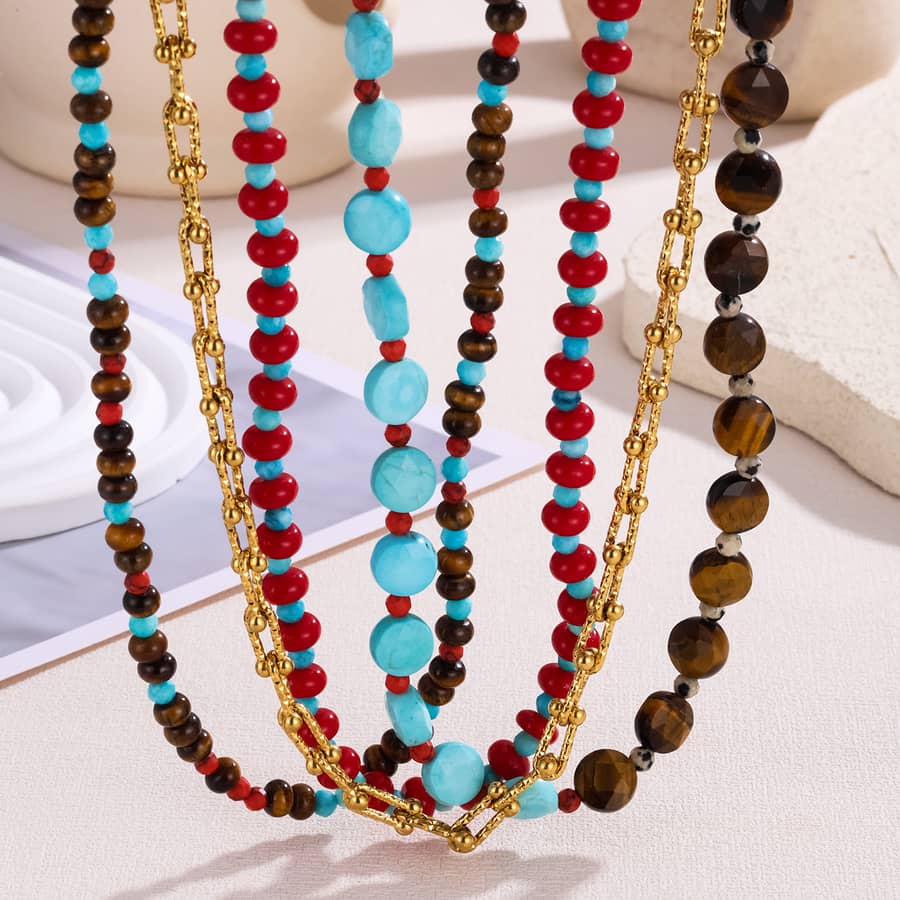 Original Retro Design Irregular Natural Stone Beaded Necklace Temperament Handmade Chain All-match - main