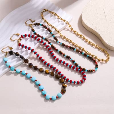Original Retro Design Irregular Natural Stone Beaded Necklace Temperament Handmade Chain All-match detail 3
