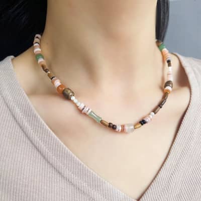 Natural Freshwater Pearl Necklace Bamboo Natural Stone Beaded Jewelry detail 5