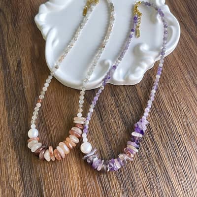 Beaded Necklace Natural Stone Freshwater Pearl Handmade Geometric Fashion detail 1