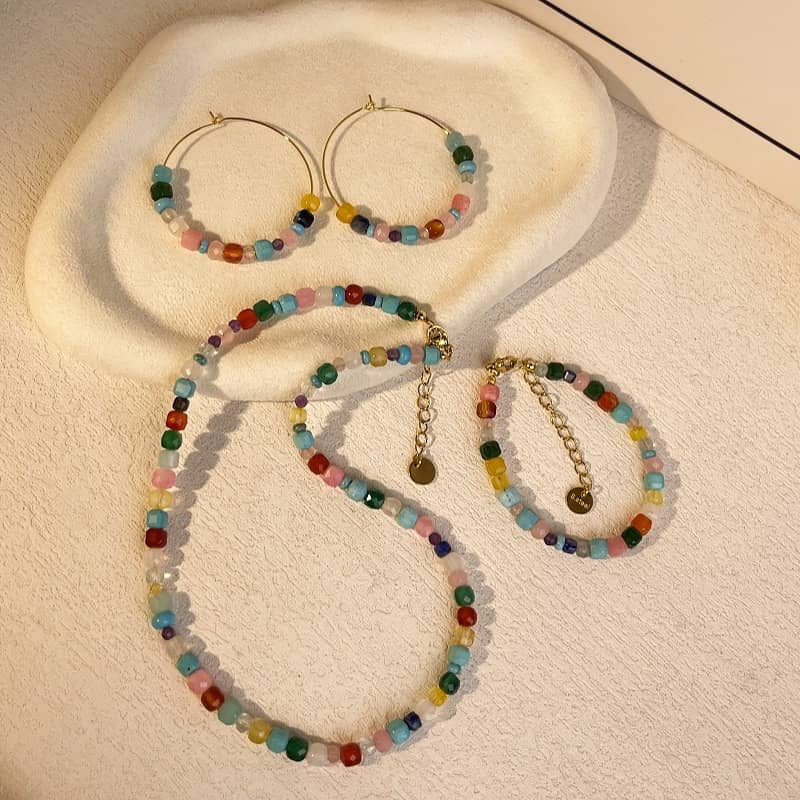 Beaded Natural Stone Freshwater Handmade Geometric Trendy Fashion Necklace - main