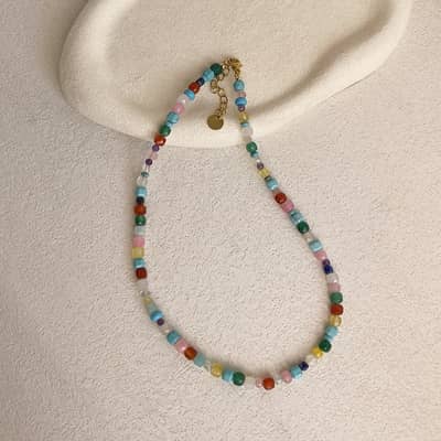 Beaded Natural Stone Freshwater Handmade Geometric Trendy Fashion Necklace detail 4