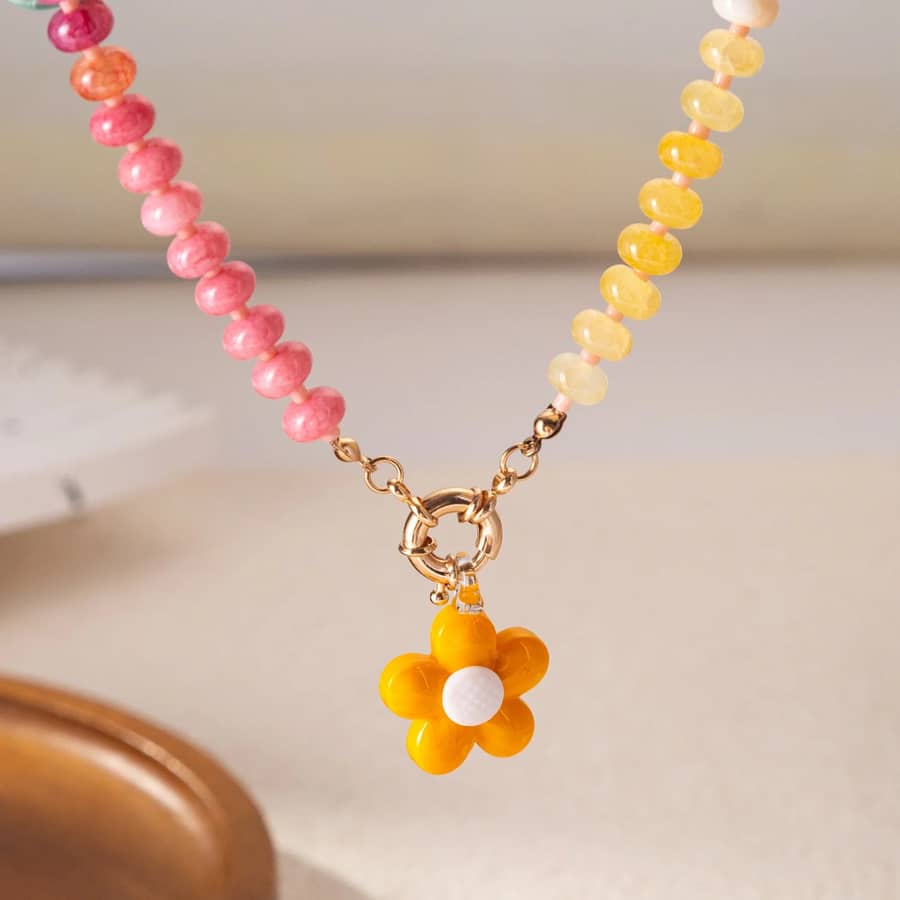 Multi Pendant Necklace Flower Charms Fashion Beaded Bohemia Style Necklace - main