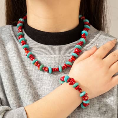 Rainbow Color Mixed-Material Stacked Necklace, Natural Stone detail 3