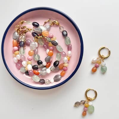 Handcrafted Natural Stone Beaded Necklace, Earrings, and Bracelet Set detail 6