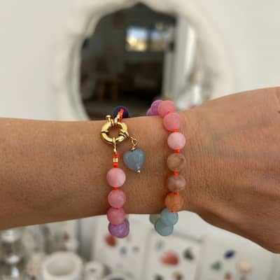 Heart Bracelet and Necklace Set, Colorful Strands, Stainless Steel detail 1