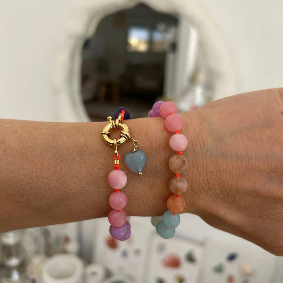 Heart Bracelet and Necklace Set, Colorful Strands, Stainless Steel - main