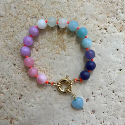 Heart Bracelet and Necklace Set, Colorful Strands, Stainless Steel detail 4