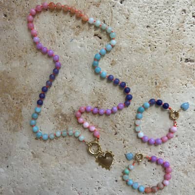 Heart Bracelet and Necklace Set, Colorful Strands, Stainless Steel detail 6