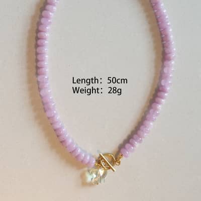 Pastel Rainbow Beaded Flower Necklace, Natural Stone Charm detail 4