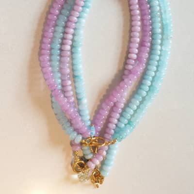Pastel Rainbow Beaded Flower Necklace, Natural Stone Charm detail 5