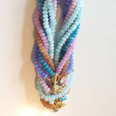 Pastel Rainbow Beaded Flower Necklace, Natural Stone Charm detail 6