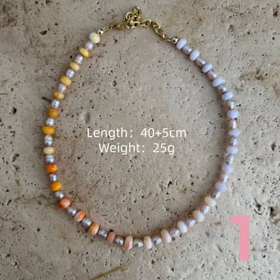 Colorful Natural Stone Beaded Stainless Steel Choker Necklace detail 2