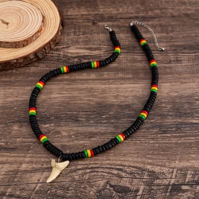 Summer Surfer Coconut Shell Wood Beaded Necklace Fashion Acrylic Shark Tooth Pendant Men's Hip-Hop Ocean Sealife Jewelry detail 4