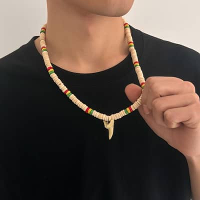 Summer Surfer Coconut Shell Wood Beaded Necklace Fashion Acrylic Shark Tooth Pendant Men's Hip-Hop Ocean Sealife Jewelry detail 5
