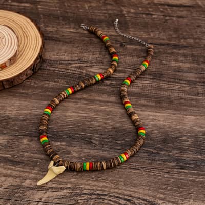 Summer Surfer Coconut Shell Wood Beaded Necklace Fashion Acrylic Shark Tooth Pendant Men's Hip-Hop Ocean Sealife Jewelry detail 6