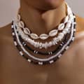 Bohemian 5pcs Set Seashell Wooden Coconut Bead Necklace Accessory Men's Trendy Hip-Hop Puka Chips Ocean Beach Choker Chain 1