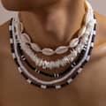 Bohemian 5pcs Set Seashell Wooden Coconut Bead Necklace Accessory Men's Trendy Hip-Hop Puka Chips Ocean Beach Choker Chain 3
