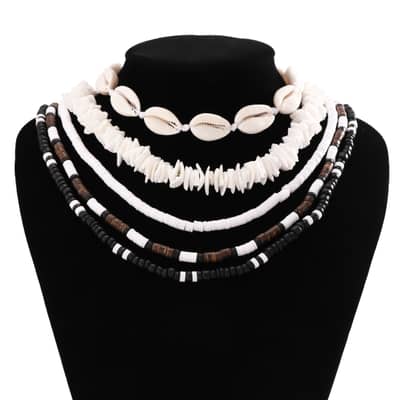 Bohemian 5pcs Set Seashell Wooden Coconut Bead Necklace Accessory Men's Trendy Hip-Hop Puka Chips Ocean Beach Choker Chain detail 4