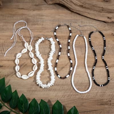 Bohemian 5pcs Set Seashell Wooden Coconut Bead Necklace Accessory Men's Trendy Hip-Hop Puka Chips Ocean Beach Choker Chain detail 6