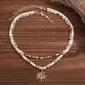 Simple Fashion Handmade Seed Bead Choker Trendy Ivory Wood Coconut Necklace With Gold Sun Charm Summer Men's Hip-Hop Jewelry 2