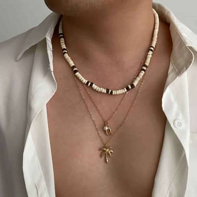 Fashion Handmade Wood Coconut Beaded Choker Jewelry With Gold Plated Seashell Tree Pendant Necklace Summer Holiday detail 1