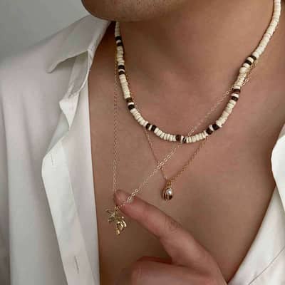 Fashion Handmade Wood Coconut Beaded Choker Jewelry With Gold Plated Seashell Tree Pendant Necklace Summer Holiday detail 2